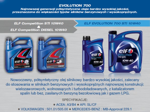 Elf Evolution 700 STI 10W40 zastępuje olej silnikowy Elf Competition STI 10W40